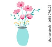 Pink and yellow flowers in light blue jar vector design 