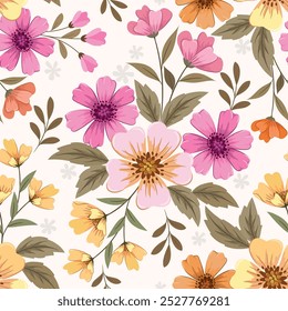 Pink and yellow flowers on light color background for fabric textile wallpaper gift wrapping paper.