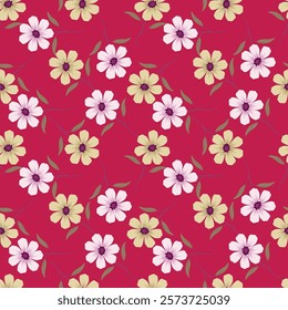 Pink and yellow flowers on light color background for fabric textile wallpaper gift wrapping paper.