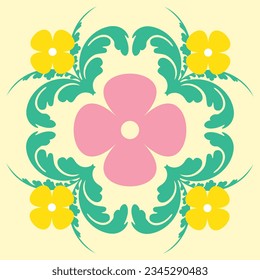 Pink and yellow flowers pattern design on cream color background