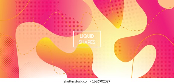 Pink Yellow Fluid Vector Banner. Bright Simple Funky Print Layout. Organic Liquid Dynamic Elements. Futuristic Geometric Web Template. Waves Dynamic Background. Digital Fluid Landing Page.