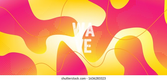 Pink Yellow Fluid Vector Banner. Waves Dynamic Background. Vivid Trendy Contrast Banner Design. Organic Liquid Dynamic Elements. Digital Fluid Landing Page. Technology Geometric Web Template.