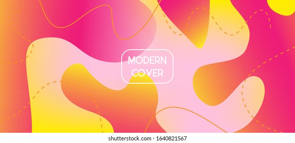 Pink Yellow Fluid Vector Banner. Glitch Modern Creative Cover Template. Organic Liquid Dynamic Elements. Technology Geometric Web Design. Fluid Dynamic Background. Digital Waves Landing Page.