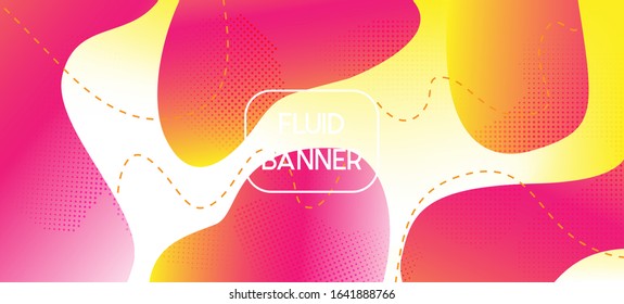 Pink Yellow Fluid Vector Banner. Iridescent Geometric Web Template. Liquid Dynamic Illustration. Neon Trendy Abstract Flyer Design. Organic Waves Dynamic Elements. Digital Fluid Landing Page.