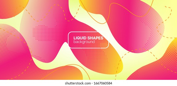 Cartel del vector de fluidos amarillo rosado. Página de Aterrizaje Digital de Líquidos. Elementos dinámicos líquidos orgánicos. Diseño Web Geométrico de Tecnología. Diseño de tapa abstracta Vivid Techno. Ola fondo dinámico.