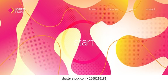 Pink Yellow Fluid Vector Banner. Futuristic Geometric Web Template. Glitch Modern Abstract Banner Layout. Digital Fluid Landing Page. Organic Liquid Dynamic Elements. Waves Dynamic Background.
