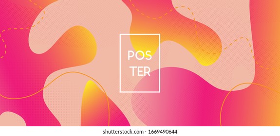 Pink Yellow Fluid Vector Banner. Organic Waves Dynamic Elements. Digital Liquid Landing Page. Iridescent Geometric Web Design. Fluid Dynamic Background. Bright Techno Vibrant Banner Layout.