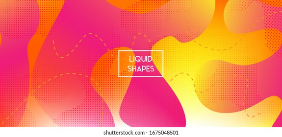 Pink Yellow Fluid Vector Banner. Digital Waves Landing Page. Technology Geometric Web Template. Fluid Dynamic Illustration. Vivid Minimal Vibrant Page Poster Layout. Organic Liquid Dynamic Elements.