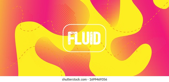 Pink Yellow Fluid Vector Banner. Liquid Dynamic Illustration. Digital Waves Landing Page. Glitch Minimal Vibrant Print Template. Iridescent Geometric Web Layout. Organic Fluid Dynamic Elements.