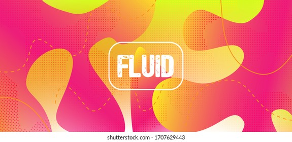 Pink Yellow Fluid Vector Banner. Neon Techno Abstract Flyer Design. Organic Liquid Dynamic Elements. Fluid Dynamic Background. Digital Waves Landing Page. Iridescent Geometric Web Layout.