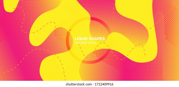 Cartel del vector de fluidos amarillo rosado. Diseño Web Geométrico Futurista. Elementos dinámicos líquidos orgánicos. Diseño de impresión vibrante Neon Techno. Página Aterrizaje de Olas Digitales. Ilustración dinámica fluida.