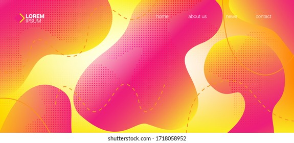 Pink Yellow Fluid Vector Banner. Iridescent Geometric Web Layout. Digital Fluid Landing Page. Organic Waves Dynamic Elements. Glitch Modern Contrast Cover Template. Liquid Dynamic Illustration.