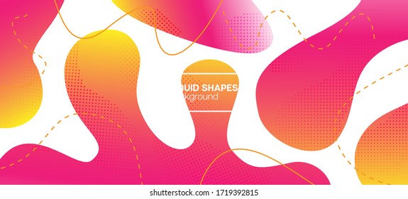 Pink Yellow Fluid Vector Banner. Futuristic Geometric Web Design. Fluid Dynamic Illustration. Neon Digital Contrast Cover Template. Organic Liquid Dynamic Elements. Digital Waves Landing Page.