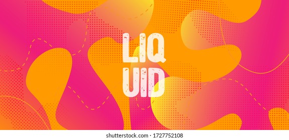 Pink Yellow Fluid Vector Banner. Bright Digital Contrast Print Layout. Digital Waves Landing Page. Organic Liquid Dynamic Elements. Iridescent Geometric Web Template. Fluid Dynamic Illustration.
