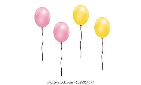 Pink and yellow glossy balloon vector illustration on white background. Glossy realistic baloon for design element, decoration, banner, wallpaper Birthday party.
