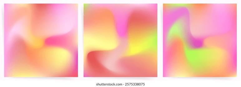 Pink Yellow Gradient Background Set. Soft Blurry Glow with Vibrant Pastel Mesh. Abstract Summer Warm Flowing Design Backdrop.