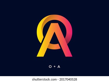 Pink yellow gradient color of AO initial letter design