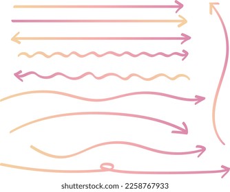 Pink and yellow gradient hand drawn long arrow set.