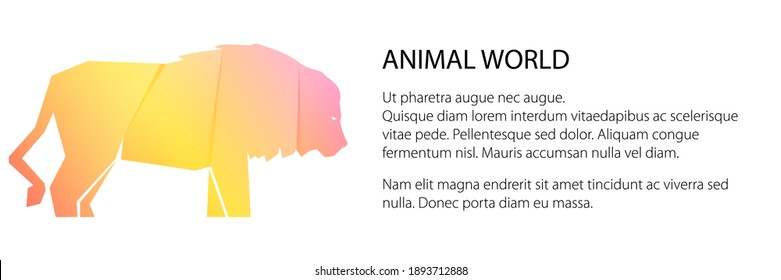 Pink and yellow gradient lion banner, animal world concept, vector illustration