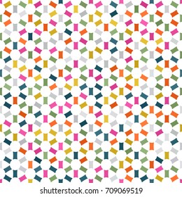 Pink, yellow, green, blue, grey, orange spot seamless pattern on white background. Round rectangle flower texture. Abstract vector for prints, textile, wrapping, fabric, package, cover, greeting cards