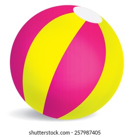 Pink, yellow green bouncy beach ball vector isolated