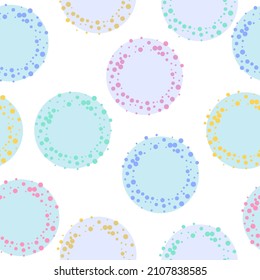  Pink, yellow, green, gray, beige elements on white backdrop. Marvelous classic colorful polka dots textile pattern. 