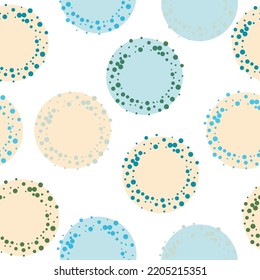  Pink, yellow, green, gray, beige elements on white backdrop. Blue Flying Explosion Color. Color Dot. Small Retro Polka Background.