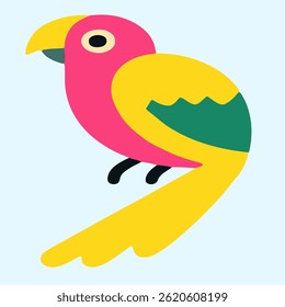 Pink yellow and green parrot bird. vector