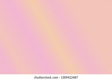 Pink yellow halftone vector background. Diagonal halftone texture. Comic dotwork gradient. Grunge dotted vector background. Colorful halftone overlay. Vintage cartoon effect. Perforated texture
