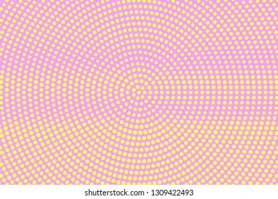 Pink yellow halftone vector background. Horizontal halftone texture. Textured dotwork gradient. Grunge dotted vector background. Colorful halftone overlay. Vintage cartoon effect. Perforated texture