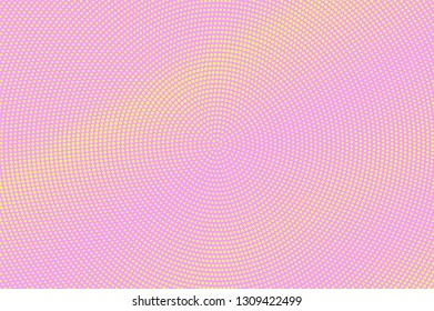 Pink yellow halftone vector background. Diagonal halftone texture. Centered dotwork gradient. Small dotted vector background. Colorful halftone overlay. Vintage cartoon effect. Perforated texture