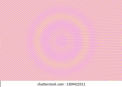 Pink yellow halftone vector background. Round halftone texture. Frequent dotwork gradient. Grunge dotted vector background. Colorful halftone overlay. Vintage cartoon effect. Perforated texture