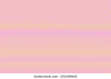 Pink yellow halftone vector background.  Horizontal halftone texture. Textured dotwork gradient. Rough dotted vector background. Colorful halftone overlay. Vintage cartoon effect. Perforated texture