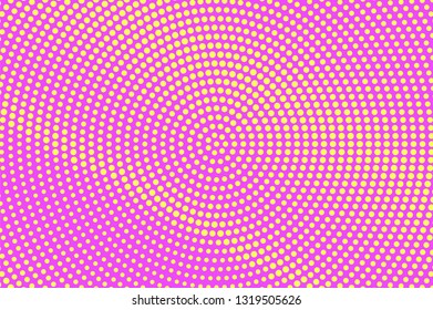Pink yellow halftone vector background. Oversized halftone texture. Diagonal dotwork gradient. Vibrant dotted vector background. Colorful halftone overlay. Vintage cartoon effect. Perforated texture