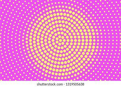 Pink and yellow halftone vector background. Rough halftone texture. Diagonal dotwork gradient. Vibrant dotted vector background. Colorful halftone overlay. Vintage cartoon effect. Perforated texture