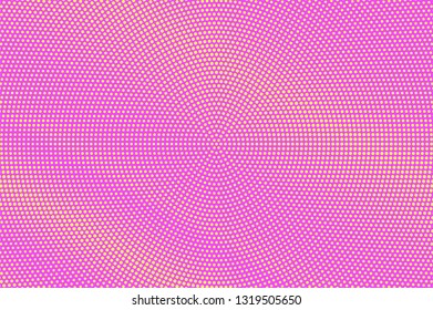 Pink and yellow halftone vector background. Modern halftone texture. Diagonal dotwork gradient. Vibrant dotted vector background. Colorful halftone overlay. Vintage cartoon effect. Perforated texture