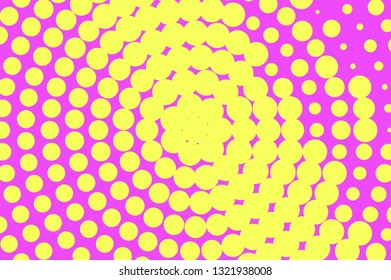 Pink yellow halftone vector background. Oversized halftone texture. Round dotwork gradient. Retro dotted vector background. Colorful halftone overlay. Vintage cartoon effect. Perforated texture