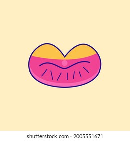 Icono de labios rosados y amarillos. Diseño de vectores con dibujos animados coloridos. 