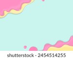 Pink and yellow liquid flow on a green background with copy space.