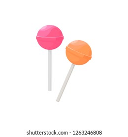Pink and yellow lollipop illustration. Caramel, popsicle, sweet. Food concept. Vector illustration can be used for topics like confectionery, sweet shop, supermarket