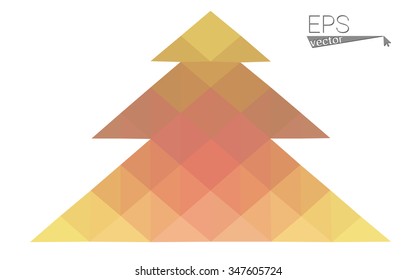 Pink, yellow low poly style christmas tree vector illustration consisting of triangles. Abstract triangular poly origami or crystal design of New Years celebration. Isolated on white background