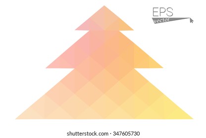 Pink, yellow low poly style christmas tree vector illustration consisting of triangles. Abstract triangular poly origami or crystal design of New Years celebration. Isolated on white background