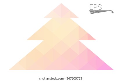 Pink, yellow low poly style christmas tree vector illustration consisting of triangles. Abstract triangular poly origami or crystal design of New Years celebration. Isolated on white background