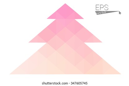 Pink, yellow low poly style christmas tree vector illustration consisting of triangles. Abstract triangular poly origami or crystal design of New Years celebration. Isolated on white background