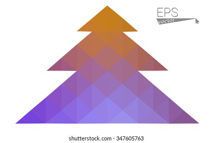 Pink, yellow low poly style christmas tree vector illustration consisting of triangles. Abstract triangular poly origami or crystal design of New Years celebration. Isolated on white background