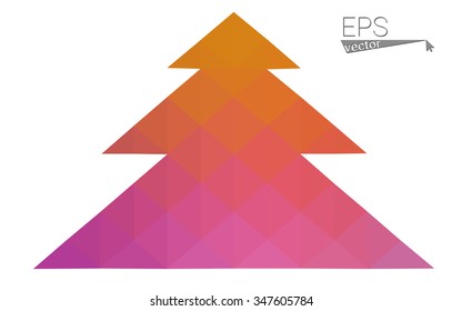 Pink, yellow low poly style christmas tree vector illustration consisting of triangles. Abstract triangular poly origami or crystal design of New Years celebration. Isolated on white background