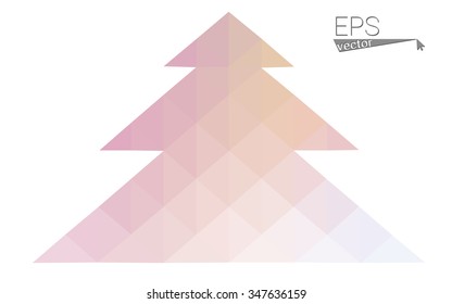 Pink, yellow low poly style christmas tree vector illustration consisting of triangles. Abstract triangular poly origami or crystal design of New Years celebration. Isolated on white background