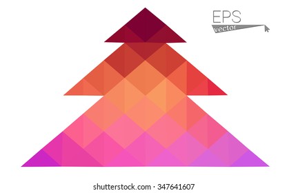 Pink, yellow low poly style christmas tree vector illustration consisting of triangles. Abstract triangular poly origami or crystal design of New Years celebration. Isolated on white background