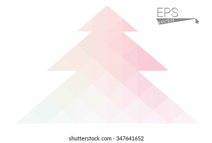 Pink, yellow low poly style christmas tree vector illustration consisting of triangles. Abstract triangular poly origami or crystal design of New Years celebration. Isolated on white background