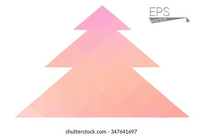 Pink, yellow low poly style christmas tree vector illustration consisting of triangles. Abstract triangular poly origami or crystal design of New Years celebration. Isolated on white background